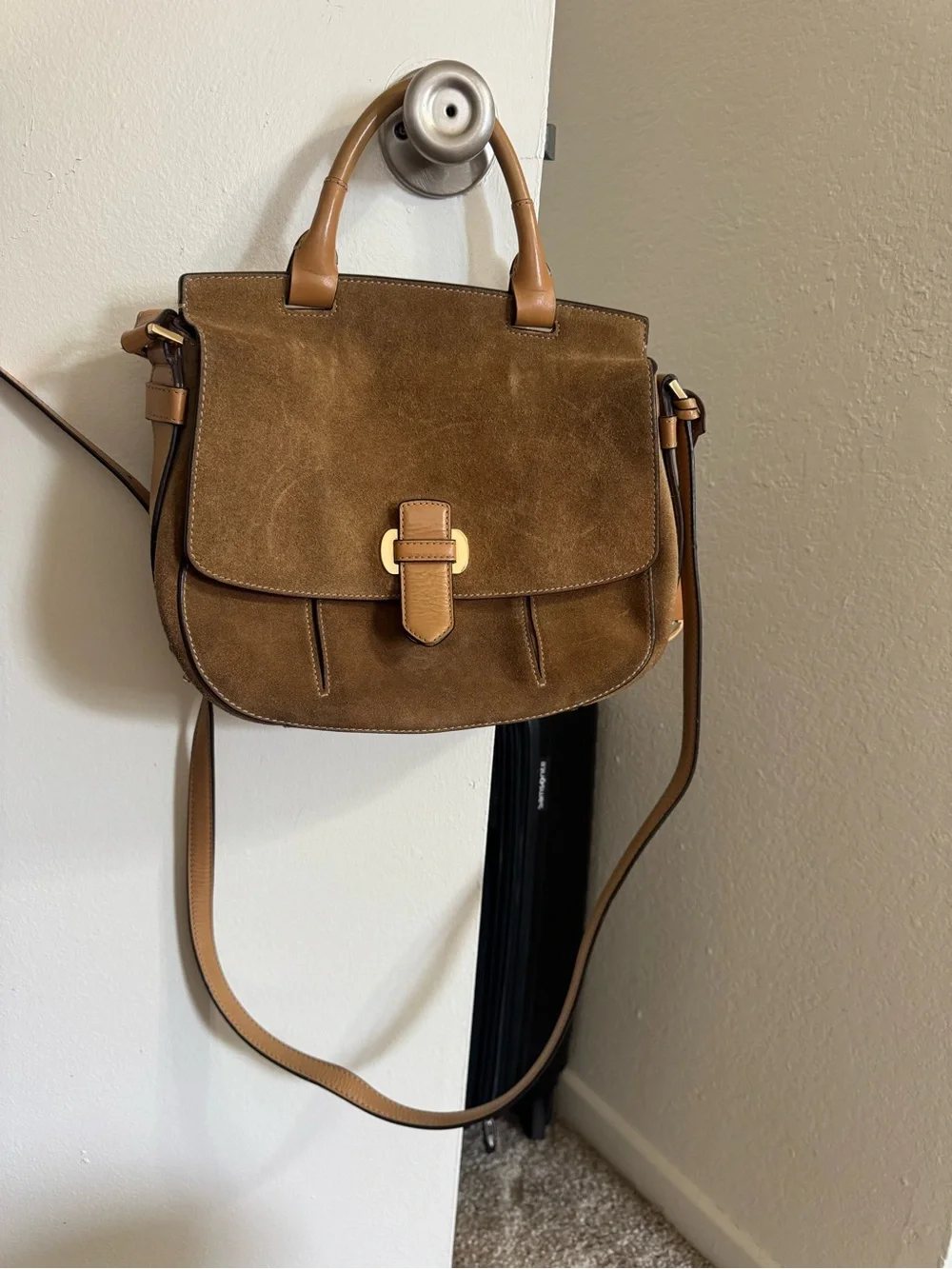 Michael Kors Tan Brown Suede Satchel with Gold Hardware